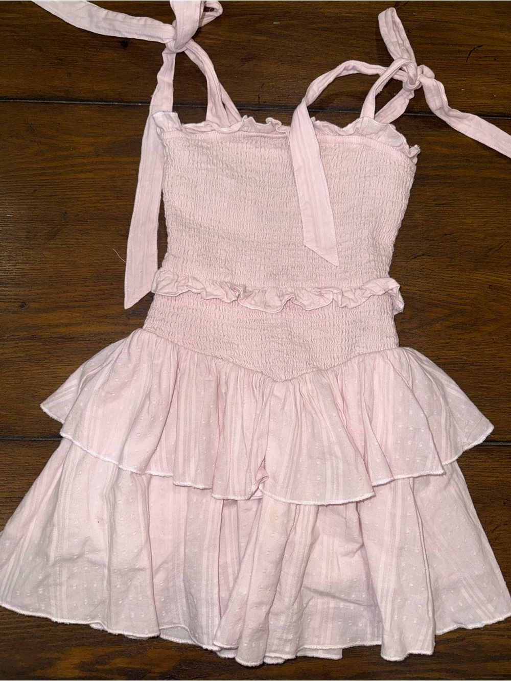 Katie J NYC Light Pink Tiered Ruffle Sundress with Tie Straps
